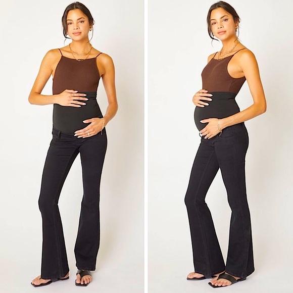 Black Full Band Maternity Boho Flare Jeans - Picture 2 of 3